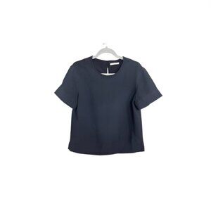 MM. Lafleur Top Black Textured Crepe Short Sleeve Blouse top